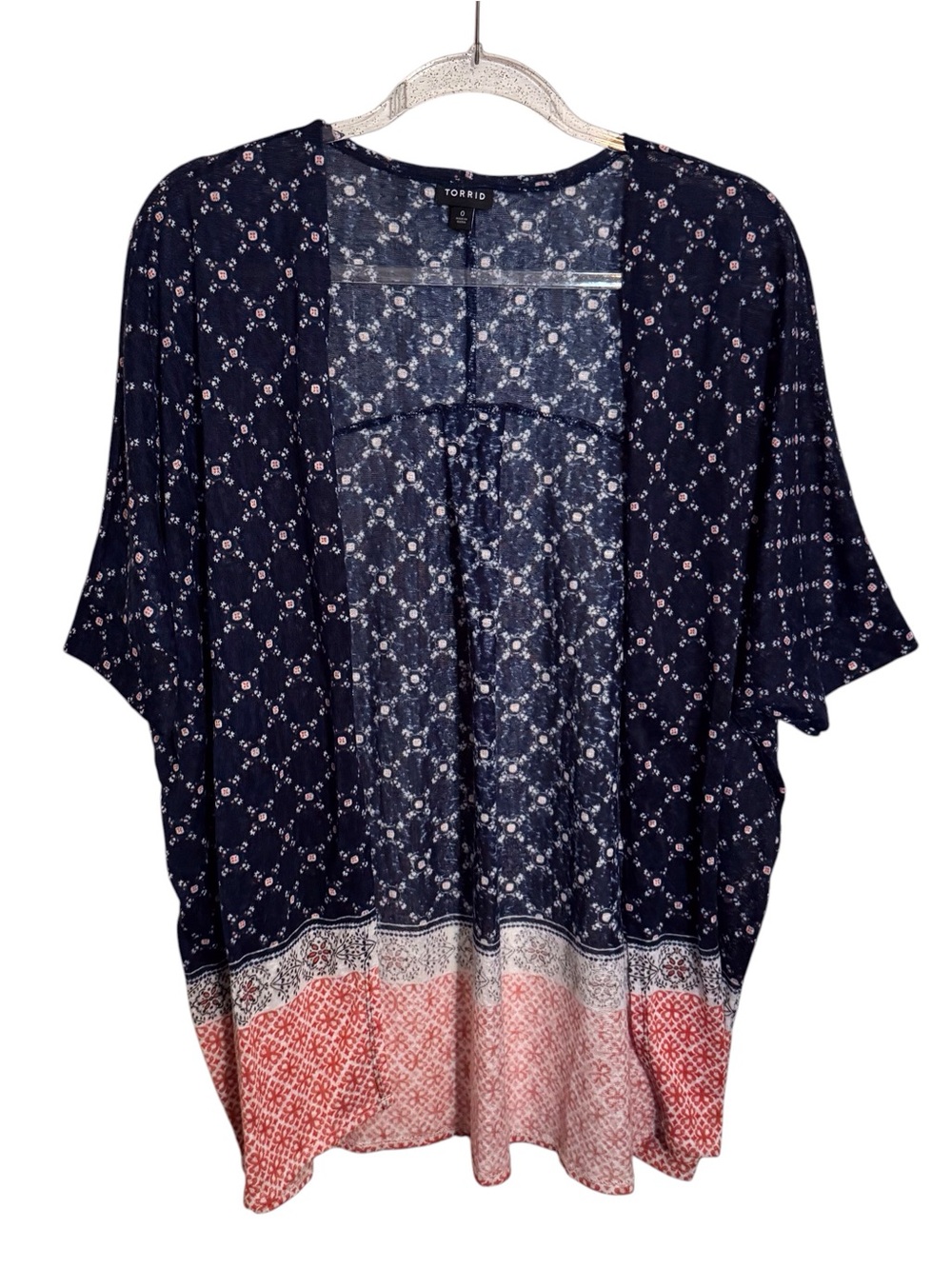 Torrid Size 0 Large Colorful Ditsy Floral Print Open Front Kimono Top Rayon Boho